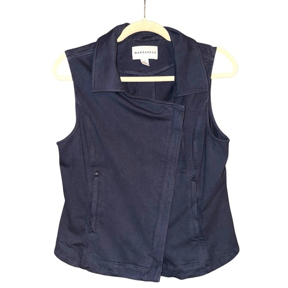 ANTHROPOLOGIE Marrakech Moto Utility Asymmetrical Knit Vest Navy Blue Size M - Picture 2 of 14